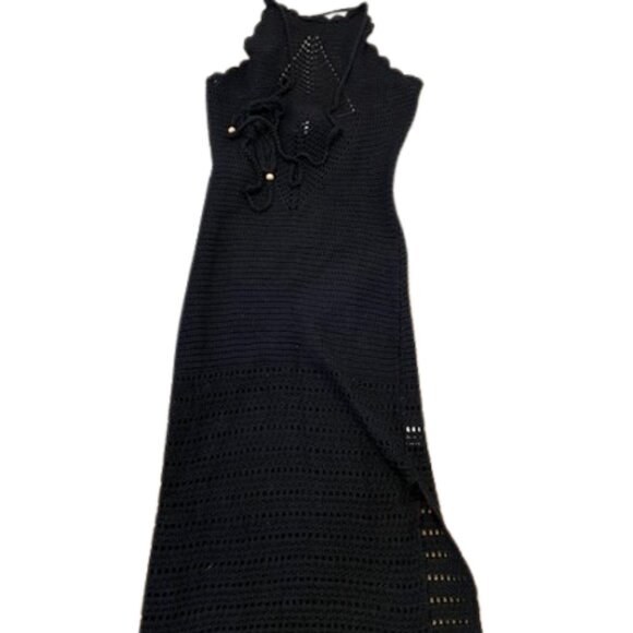 AUDREY PARKS + Francesca's Crochet Black Midi Dress Halter NEW NWT XL - Picture 3 of 10